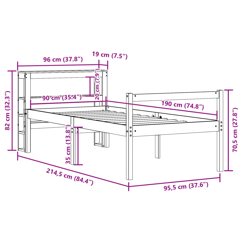 Bedframe met hoofdbord massief grenenhout wasbruin 90x190 cm image 12