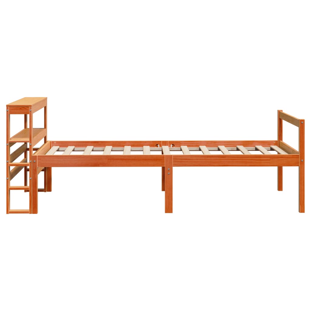Bedframe met hoofdbord massief grenenhout wasbruin 90x190 cm image 5
