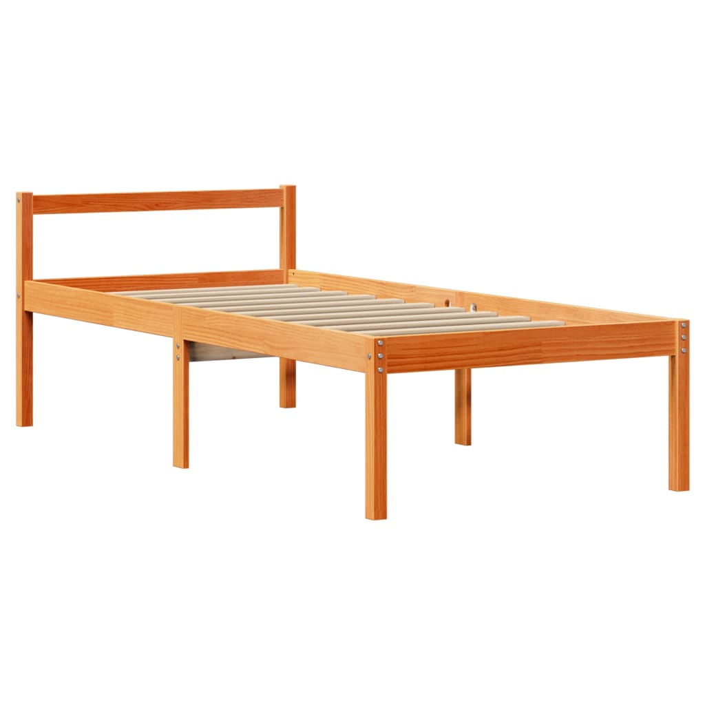 Bedframe met hoofdbord massief grenenhout wasbruin 90x190 cm image 7