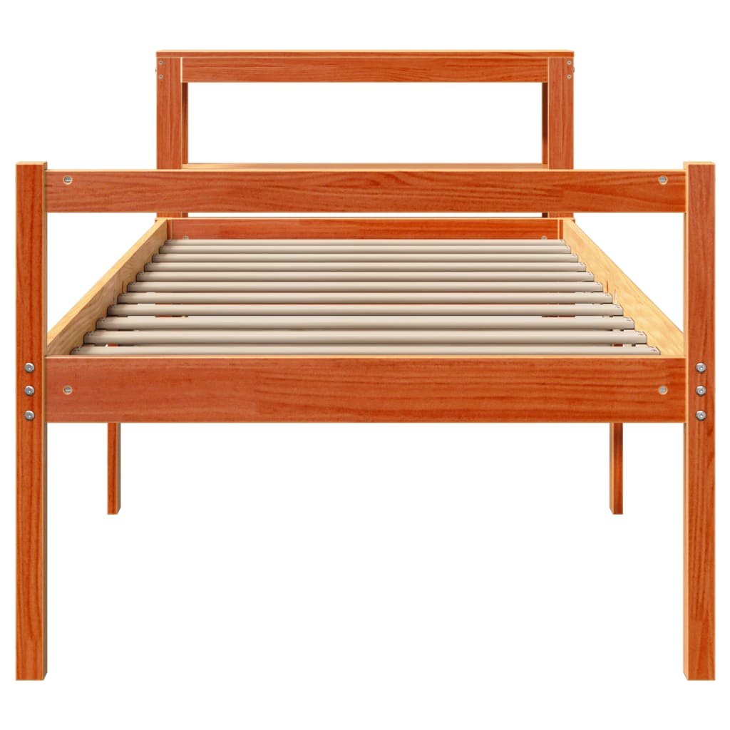 Bedframe met hoofdbord massief grenenhout wasbruin 90x200 cm image 4