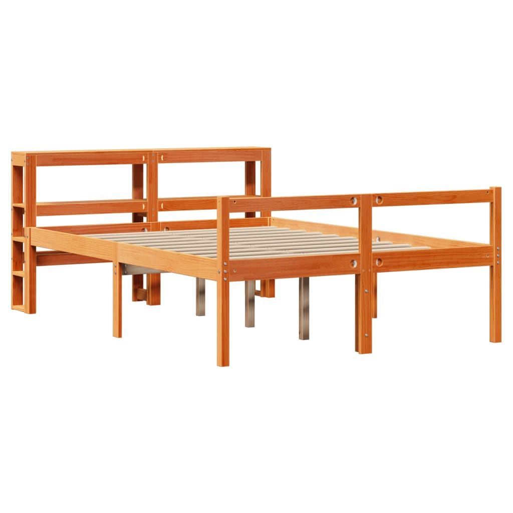 vidaXL Bedframe met hoofdbord massief grenenhout wasbruin 160x200 cm afbeelding