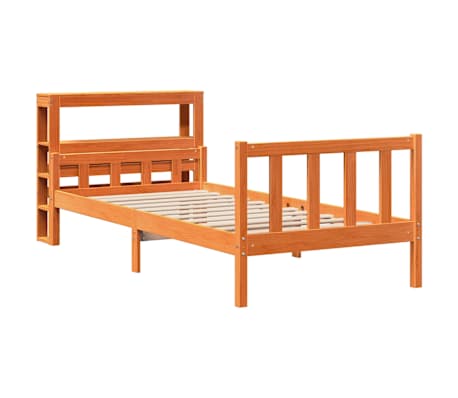 vidaXL gultas rāmis ar galvgali, vaska brūnas, 90x190 cm, priede