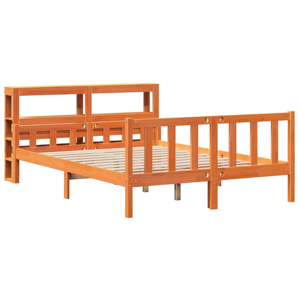 vidaXL Bedframe met hoofdbord massief grenenhout wasbruin 150x200 cm afbeelding