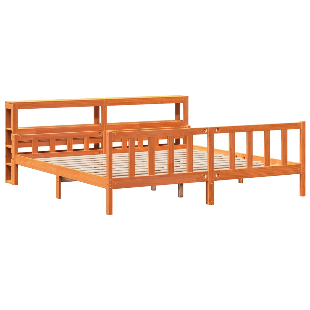 vidaXL Bedframe met hoofdbord massief grenenhout wasbruin 180x200 cm afbeelding