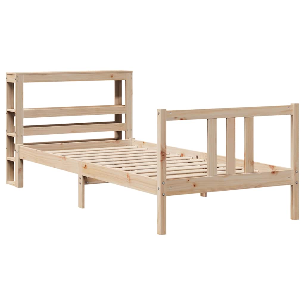 vidaXL Bedframe met hoofdbord massief grenenhout 75x190 cm afbeelding