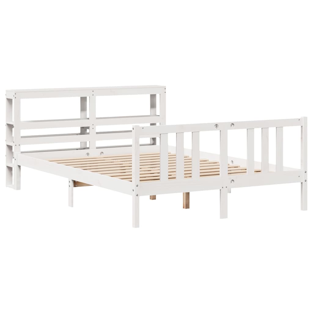 vidaXL Bedframe met hoofdbord massief grenenhout wit 150x200 cm afbeelding