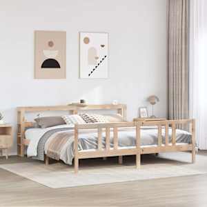 Rám postele s čelem 200 x 200 cm masivní borové dřevo - obrázek 1