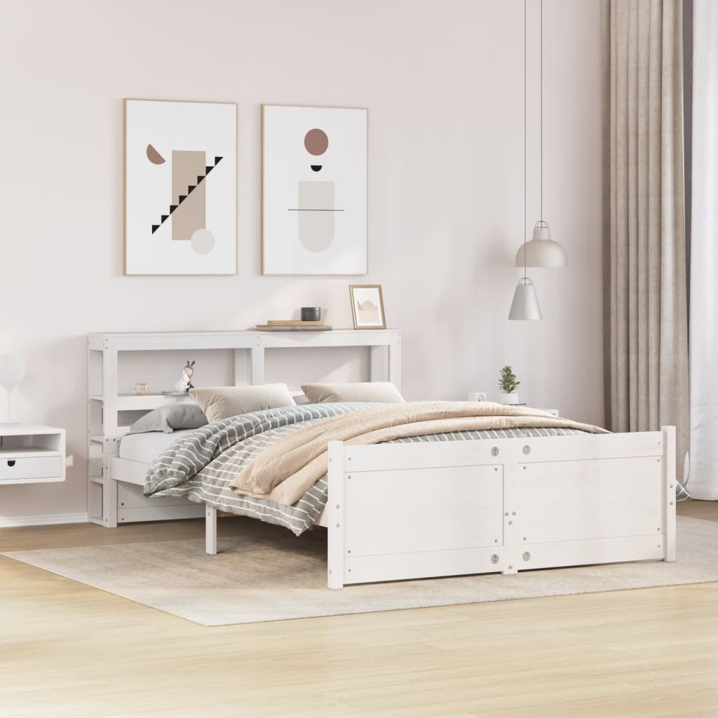 Bedframe met hoofdbord massief grenenhout wit 120×190 cm
