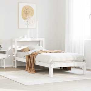 Posteljni okvir z vzglavjem brez vzmetnice bel 90x200 cm