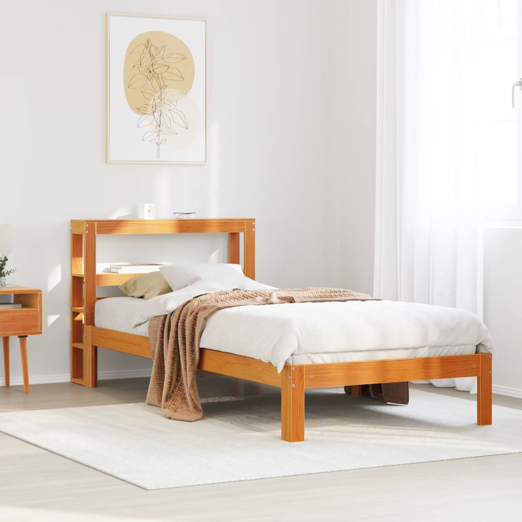 vidaXL Cama sem colchão 90x200 cm pinho maciço castanho-mel