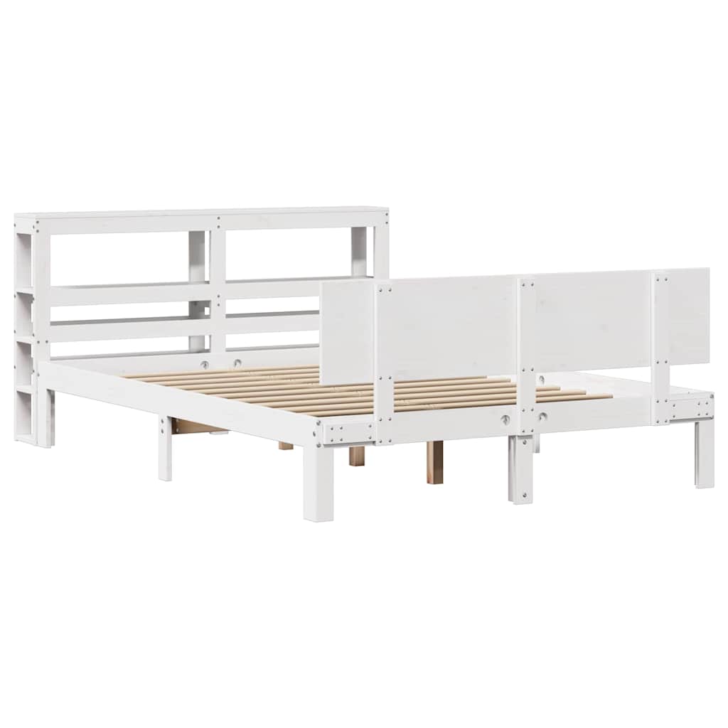 vidaXL Bedframe met hoofdbord massief grenenhout wit 135x190 cm afbeelding