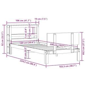 Rám postele s čelem 100 x 200 cm masivní borové dřevo - obrázek 12