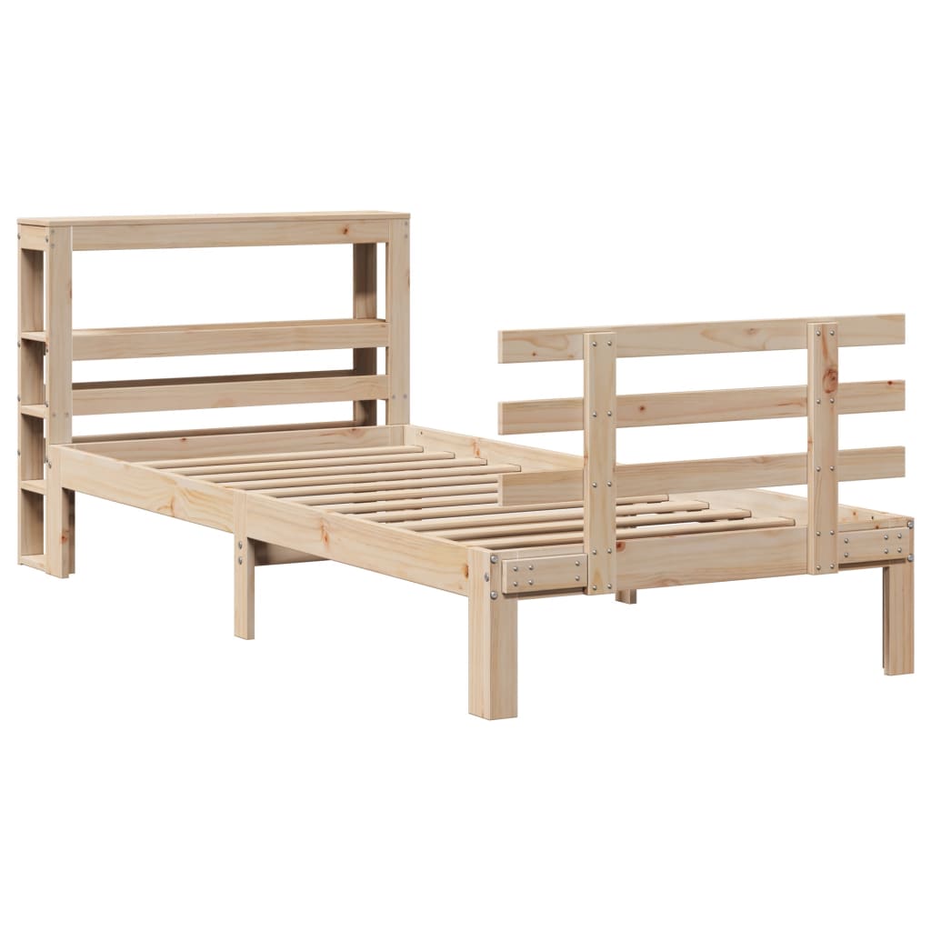 vidaXL Sängynrunko päädyllä 75x190 cm täysi mänty