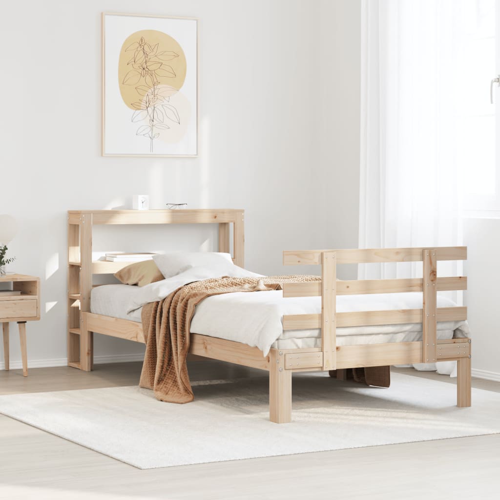 Bedframe met hoofdbord massief grenenhout 75×190 cm