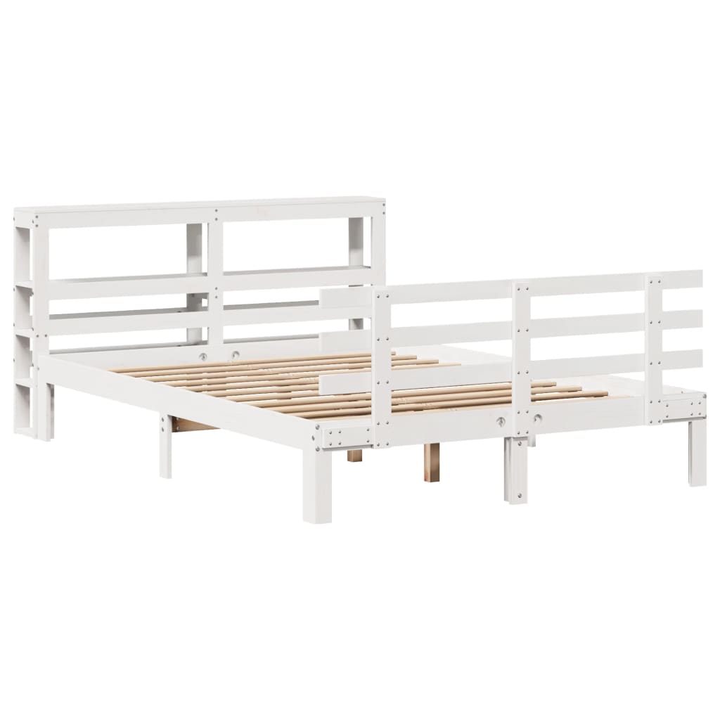 vidaXL Bedframe met hoofdbord massief grenenhout wit 150x200 cm afbeelding