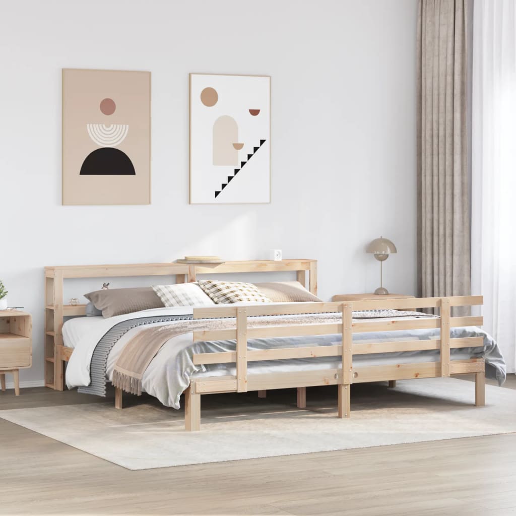 Bedframe met hoofdbord massief grenenhout 200×200 cm