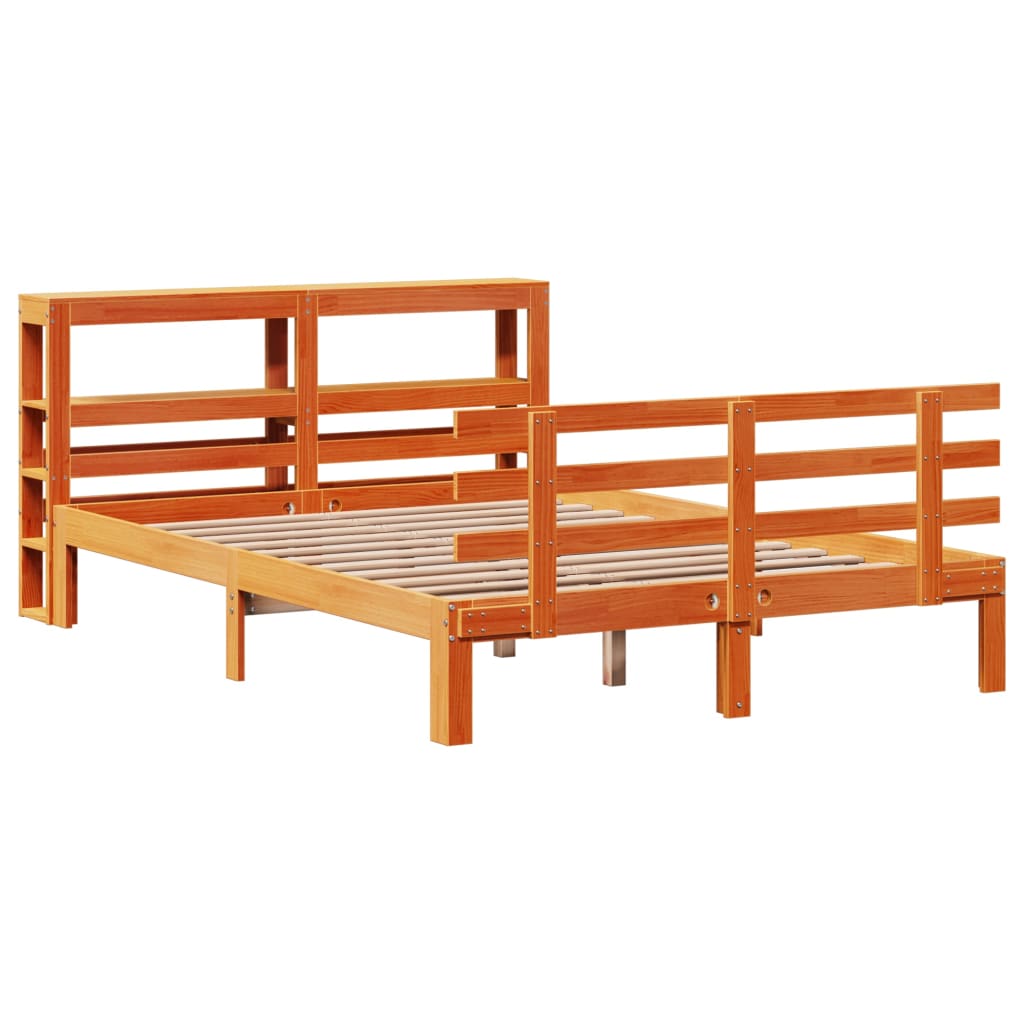 vidaXL Bedframe met hoofdbord massief grenenhout wasbruin 135x190 cm afbeelding