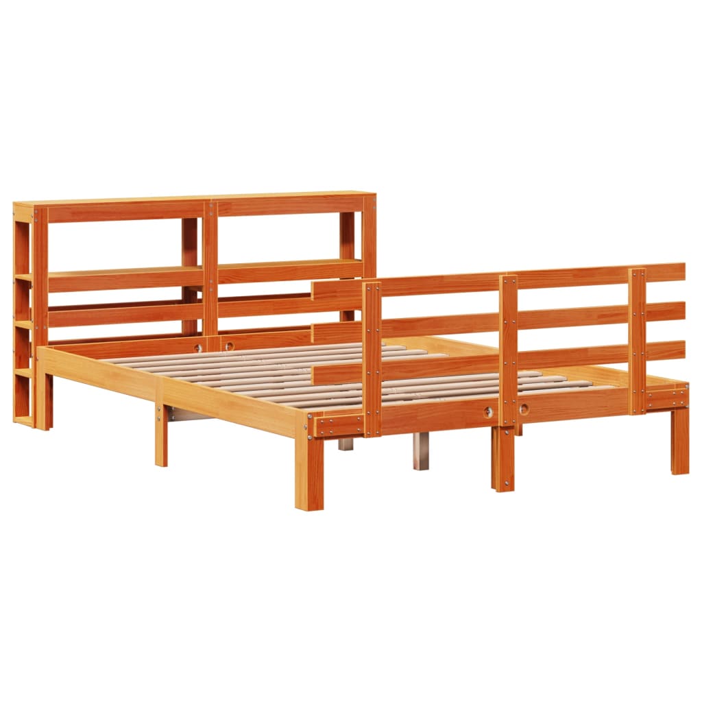 vidaXL Bedframe met hoofdbord massief grenenhout wasbruin 140x190 cm afbeelding