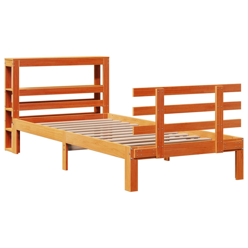 vidaXL Bedframe met hoofdbord massief grenenhout wasbruin 90x200 cm afbeelding