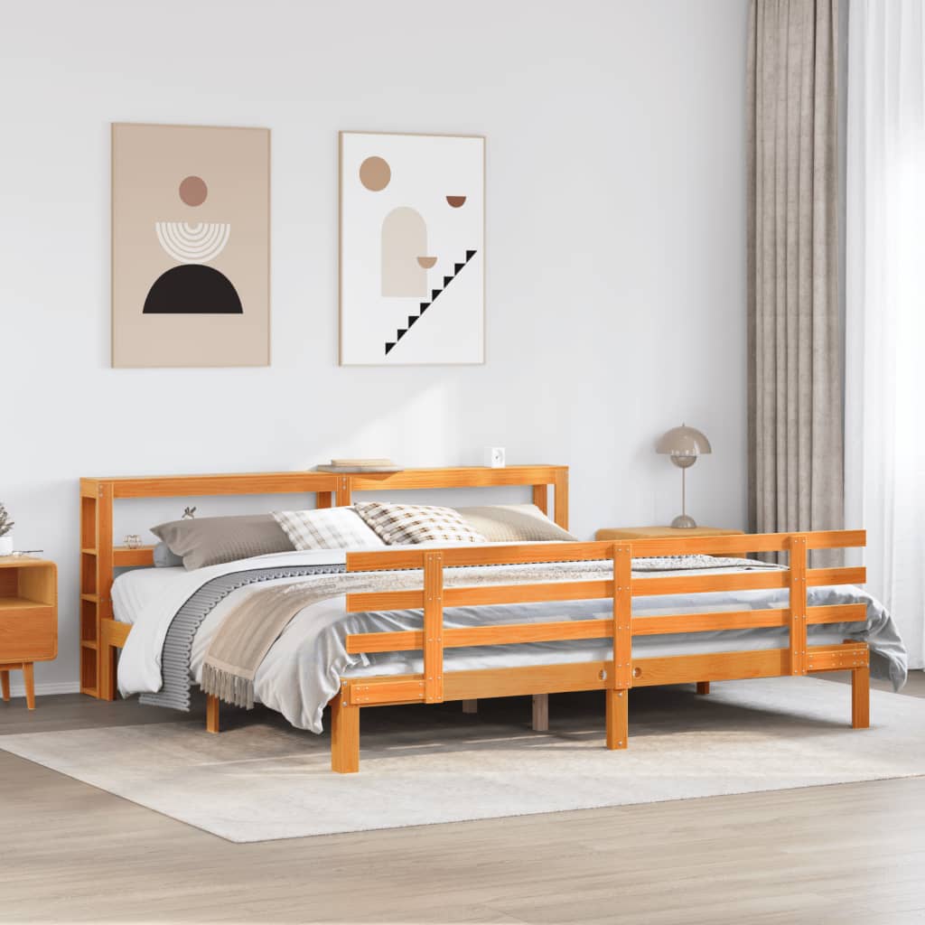vidaXL Cadru de pat cu tăblie, maro ceruit, 180x200 cm, lemn masiv pin