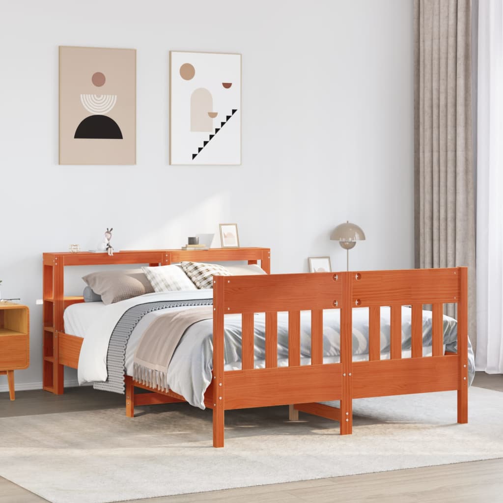 vidaXL Bedframe zonder matras massief grenenhout wasbruin 135x190 cm afbeelding