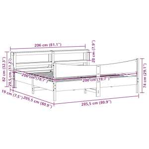 Rám postele s čelem 200 x 200 cm masivní borové dřevo - obrázek 11
