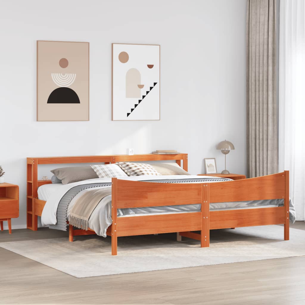 vidaXL Bedframe met hoofdbord massief grenenhout wasbruin 180x200 cm afbeelding