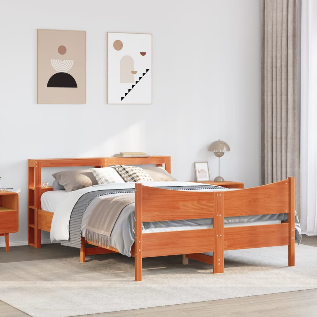 vidaXL Bedframe met hoofdbord massief grenenhout wasbruin 150x200 cm afbeelding
