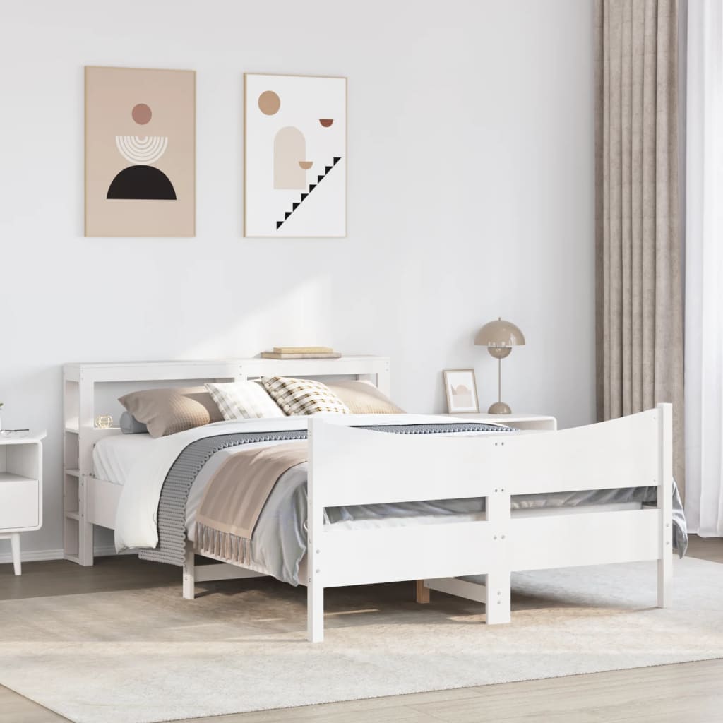vidaXL Bedframe met hoofdbord massief grenenhout wit 140x190 cm afbeelding