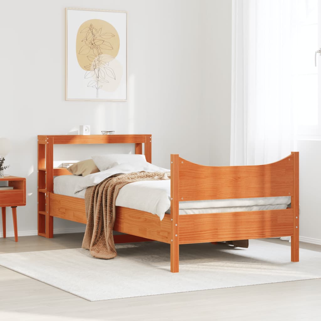 vidaXL Bedframe met hoofdbord massief grenenhout wasbruin 90x190 cm afbeelding