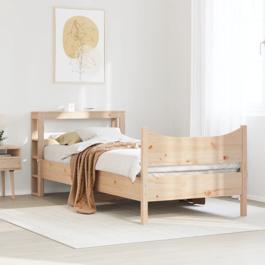 vidaXL Bedframe met hoofdbord massief grenenhout 75x190 cm afbeelding