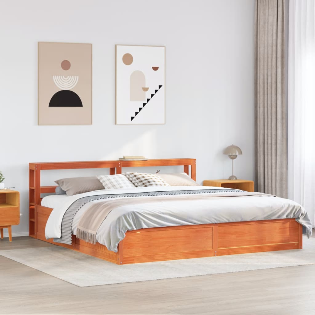 vidaXL Bedframe met hoofdbord massief grenenhout wasbruin 200x200 cm afbeelding