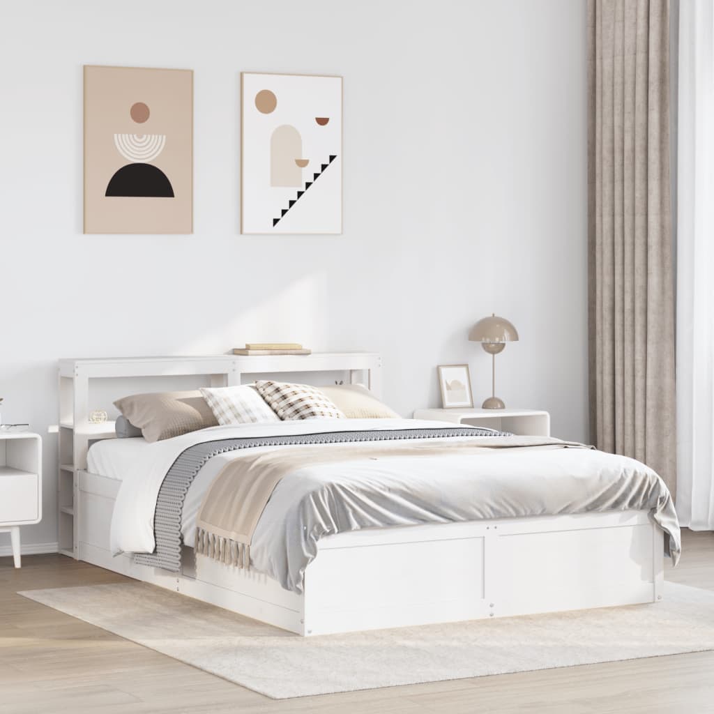 Thumbnail - vidaXL Massivholzbett mit Kopfteil Weiß 150x200 cm Kiefer