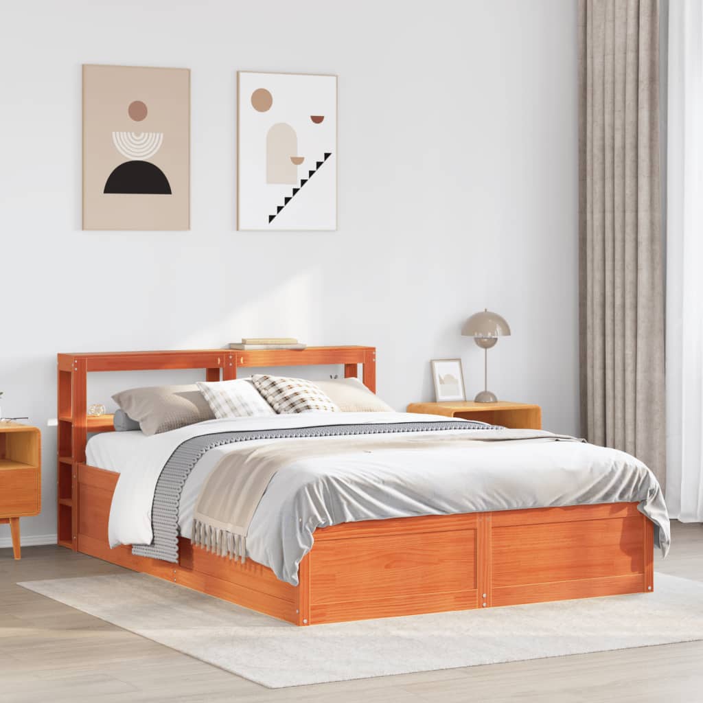 vidaXL Bedframe met hoofdbord massief grenenhout wasbruin 140x190 cm afbeelding
