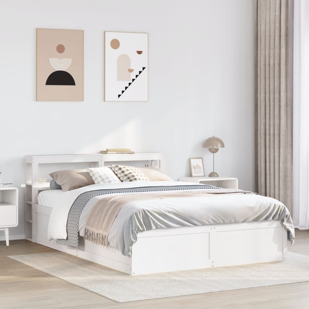 vidaXL Bedframe met hoofdbord massief grenenhout wit 135x190 cm afbeelding