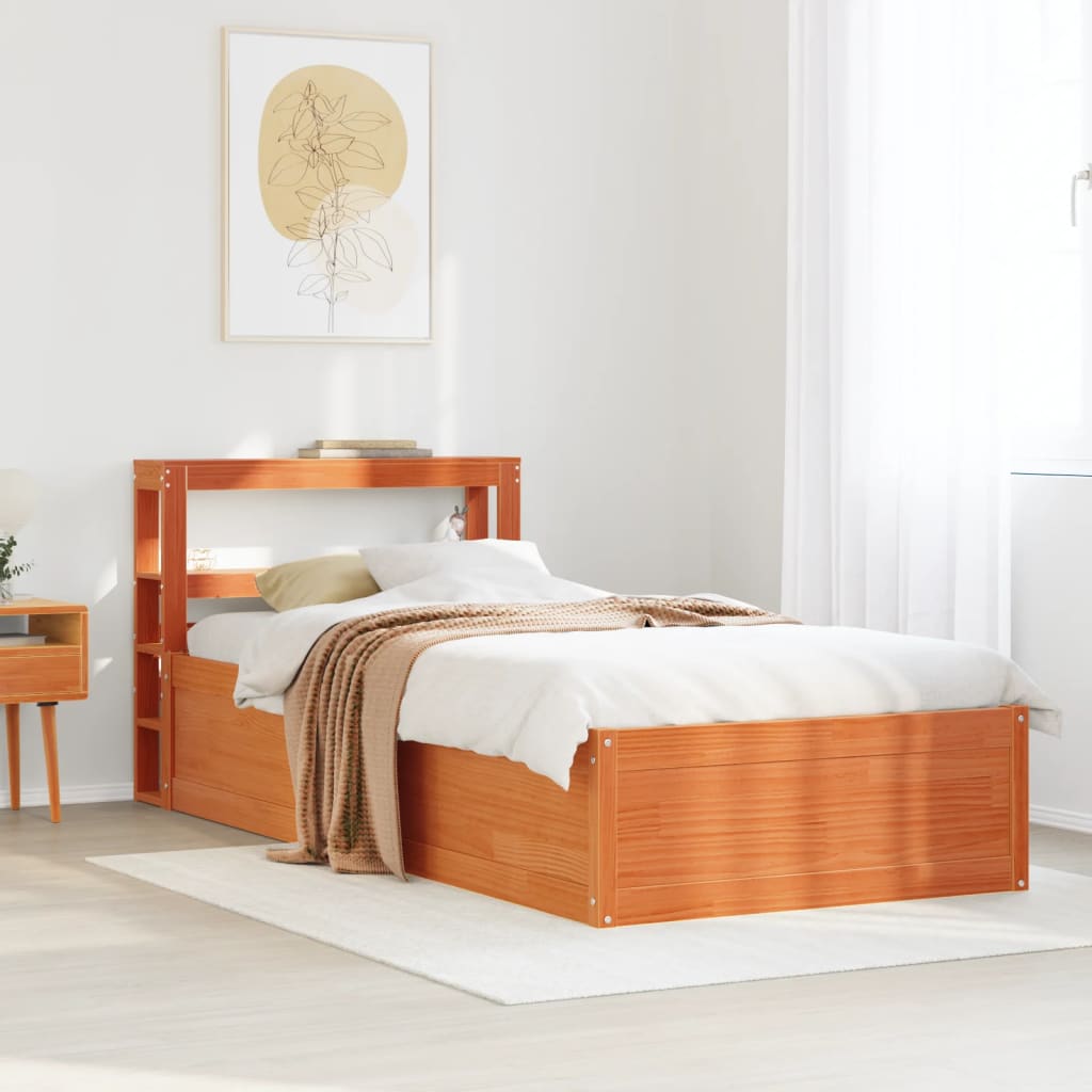 vidaXL Bedframe met hoofdbord massief grenenhout wasbruin 90x190 cm afbeelding