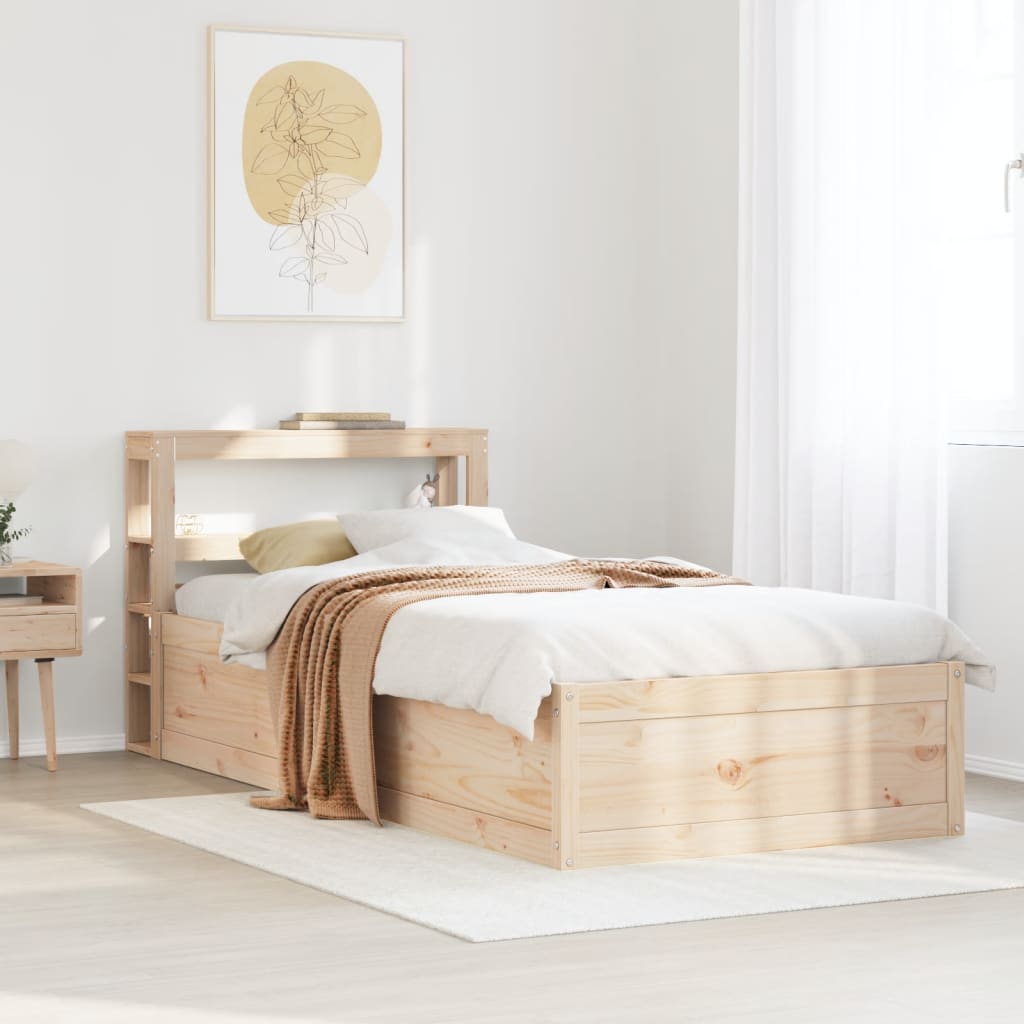 vidaXL Bedframe met hoofdbord massief grenenhout 75x190 cm afbeelding