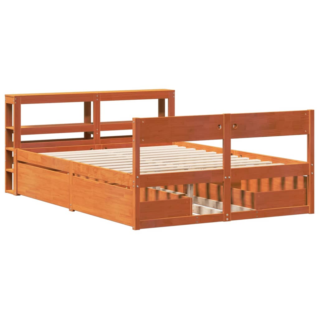 vidaXL Bedframe zonder matras massief grenenhout wasbruin 150x200 cm afbeelding