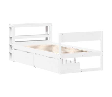 vidaXL Cadru pat fără saltea, alb, 100x200 cm, lemn masiv pin