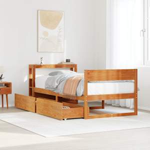 Posteljni okvir brez vzmetnice voščeno rjav 75x190 cm borovina