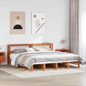 Posteljni okvir brez vzmetnice vošč. rjav 180x200 cm borovina