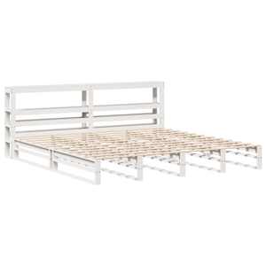 Postel bez matrace bílá 200 x 200 cm masivní borovice - obrázek 3