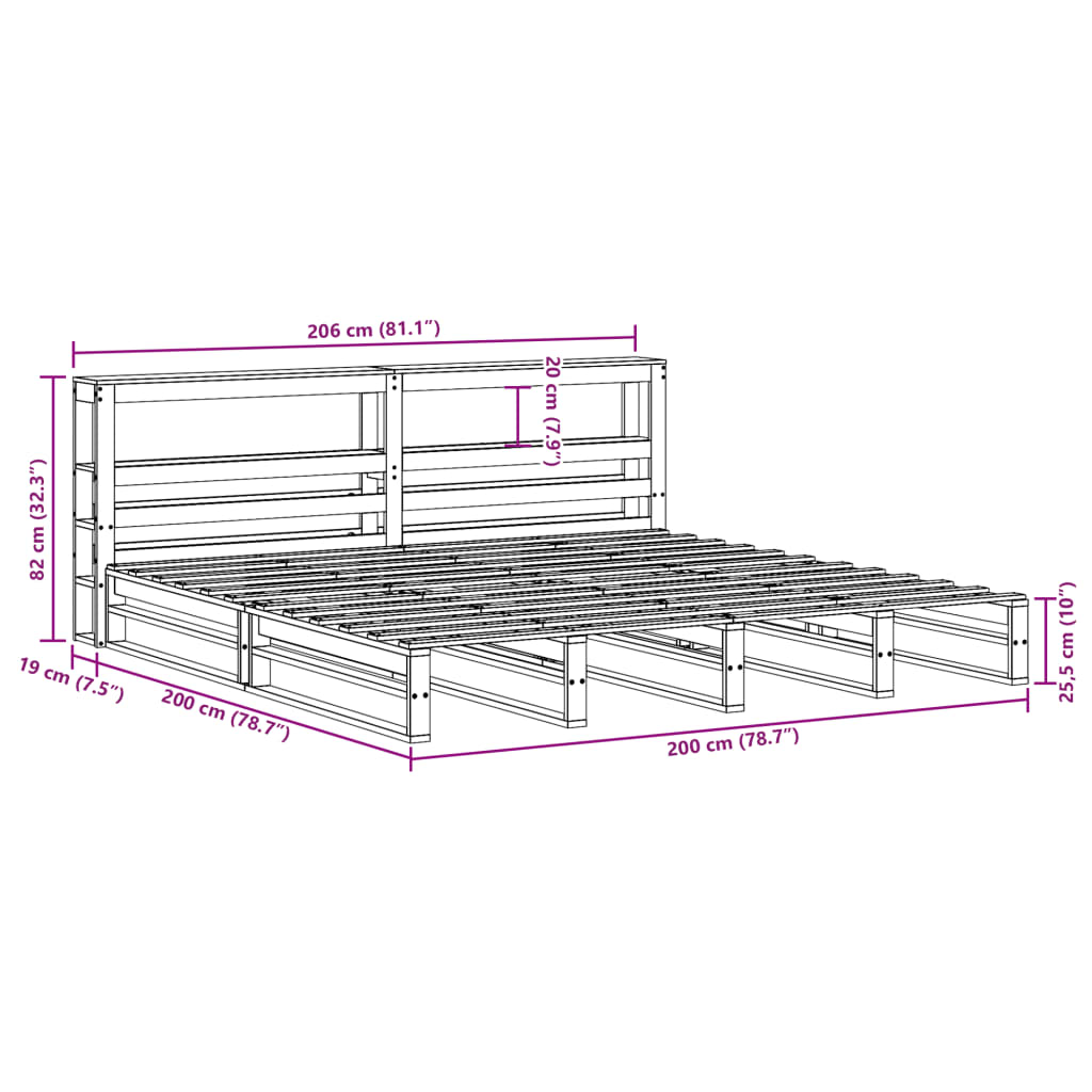 Bedframe zonder matras massief grenenhout wasbruin 200x200 cm image 13