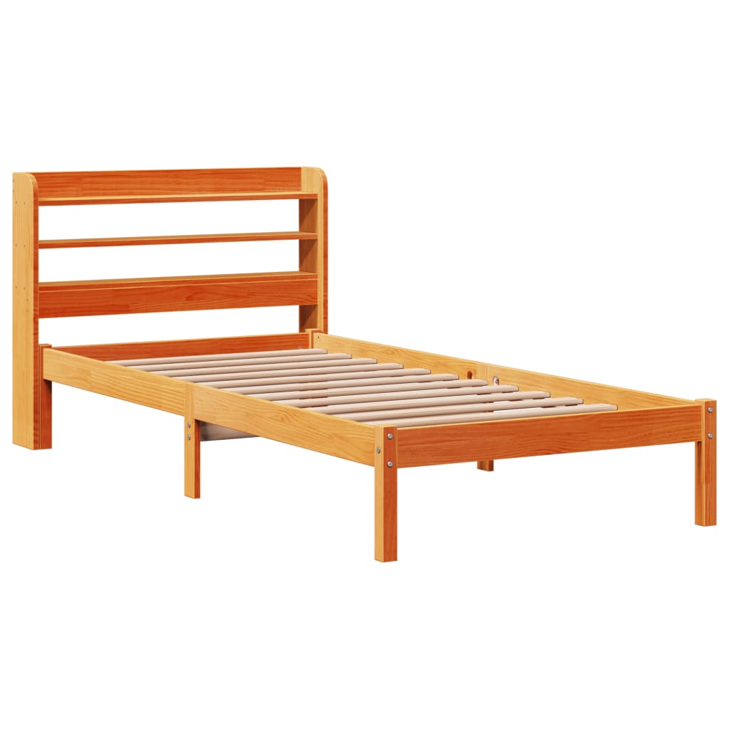 vidaXL Bedframe met hoofdbord massief grenenhout wasbruin 100x200 cm afbeelding