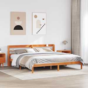 Rám postele s čelem voskově hnědý 200x200 cm masivní borovice - obrázek 1