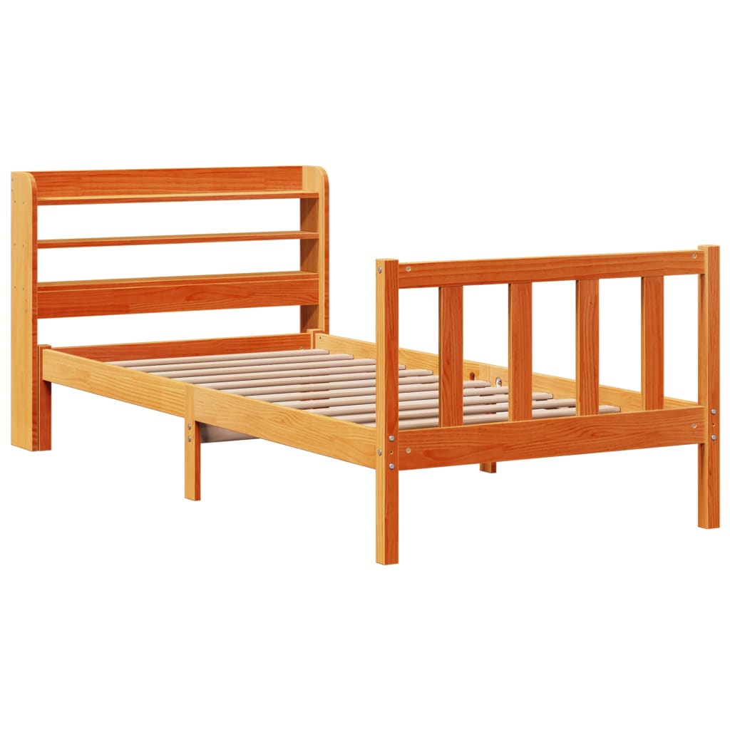 vidaXL Bedframe met hoofdbord massief grenenhout wasbruin 75x190 cm afbeelding