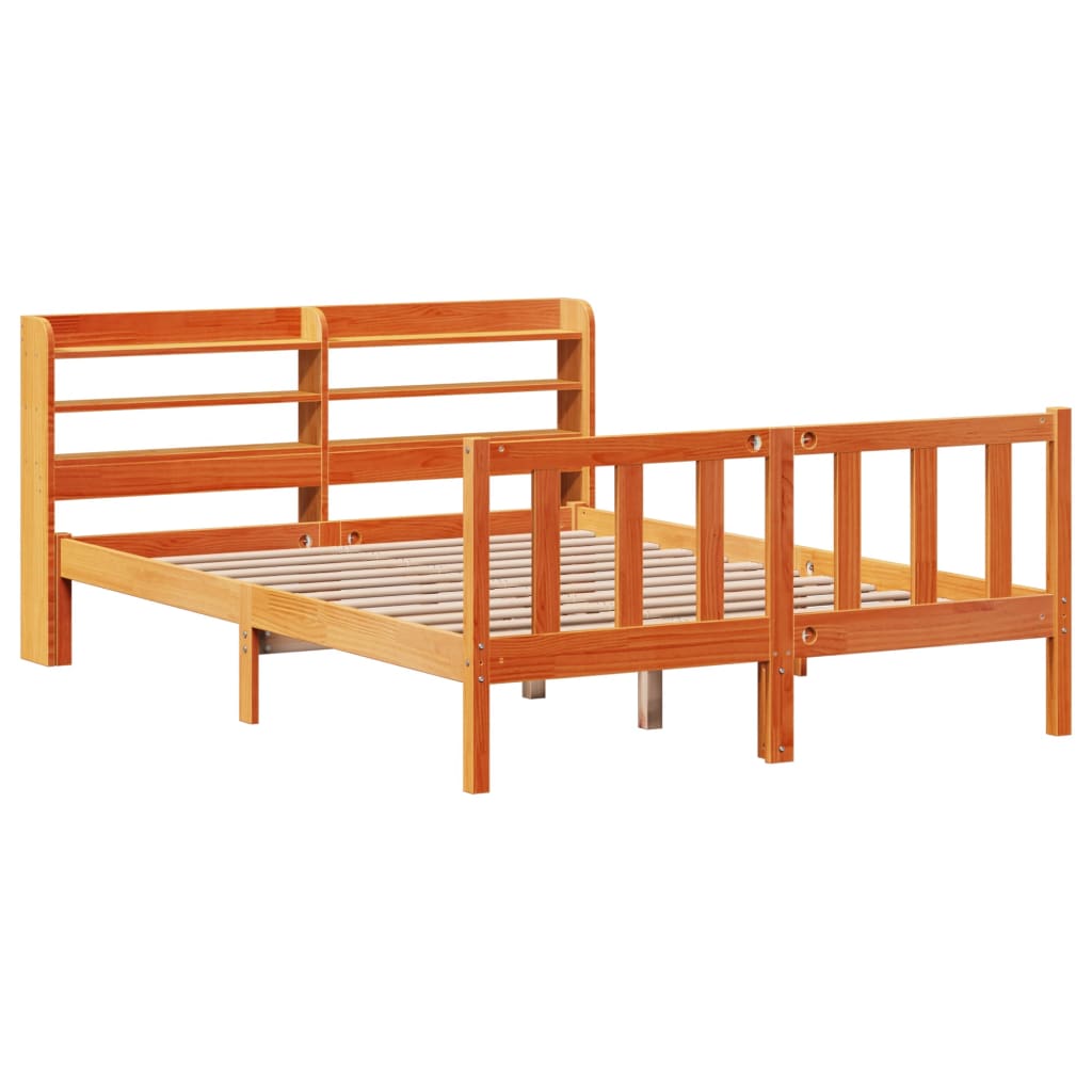 vidaXL Bedframe met hoofdbord massief grenenhout wasbruin 160x200 cm afbeelding