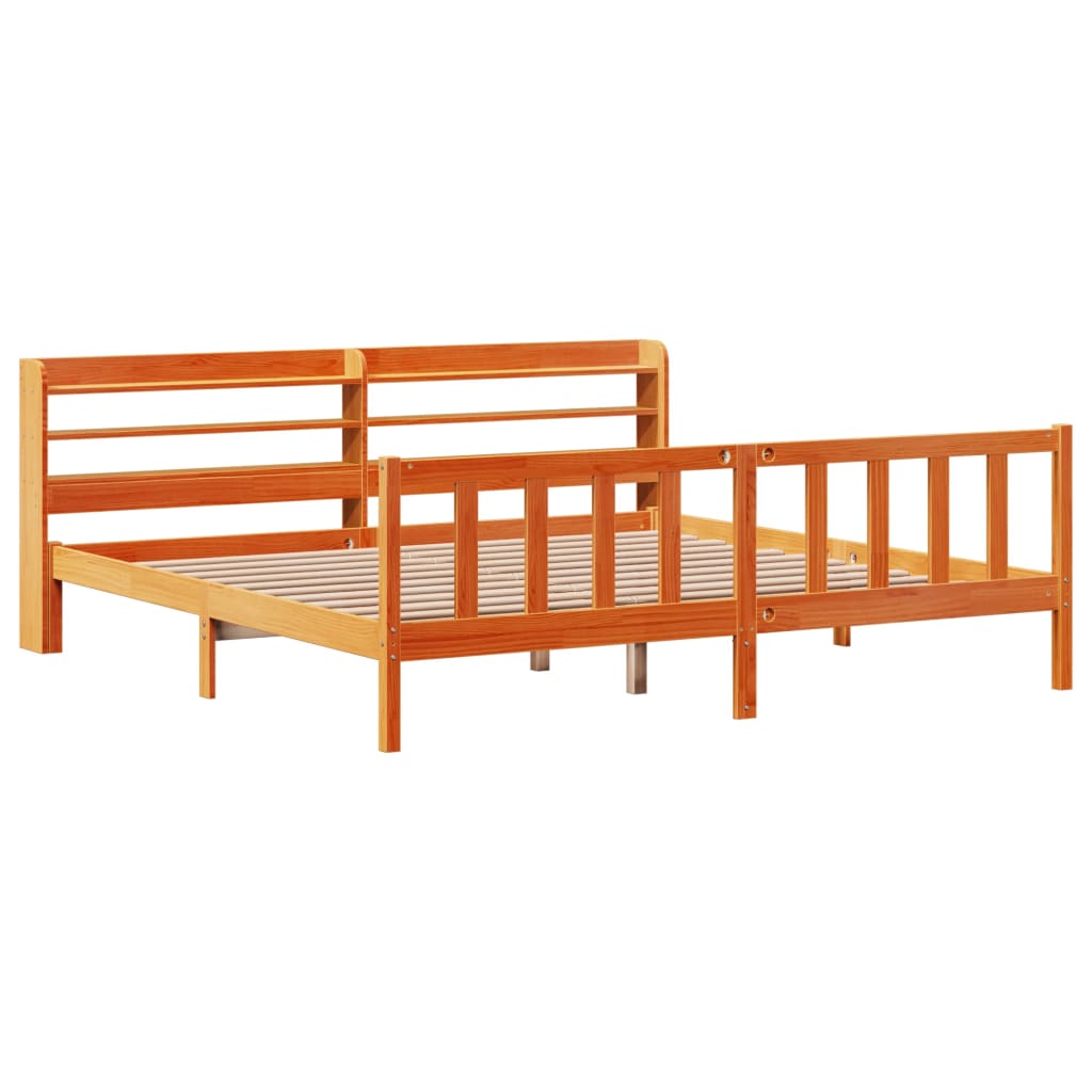 vidaXL Bedframe met hoofdbord massief grenenhout wasbruin 180x200 cm afbeelding