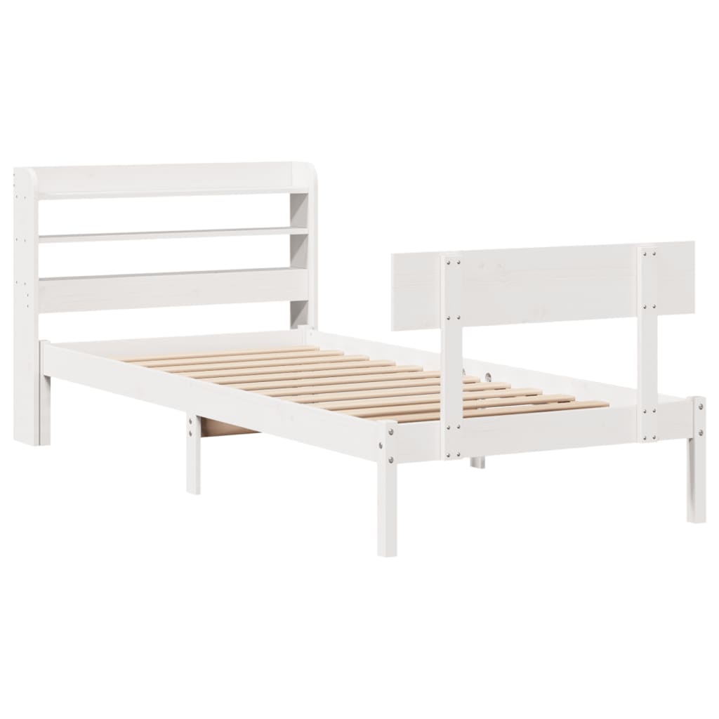 vidaXL Sängynrunko ilman patjaa valkoinen 90x200 cm täysi mänty