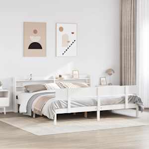 Postel bez matrace bílá 200 x 200 cm masivní borovice - obrázek 1